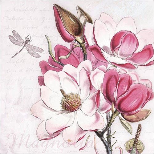 20er Pack Servietten Magnolien in Rosa/Pink, 33 x 33 cm.