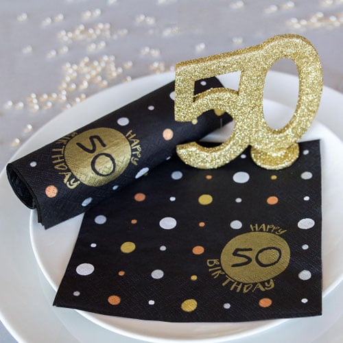 20er Pack Servietten 50. Geburtstag De Luxe, Happy Birthday, 33 x 33 cm.