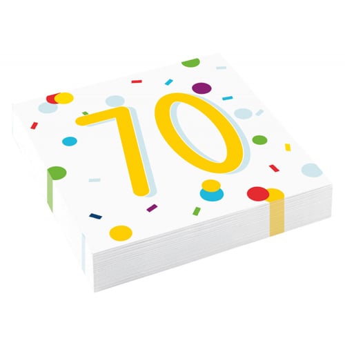 20er Pack Servietten 70. Geburtstag, bunt, 33 x 33 cm.