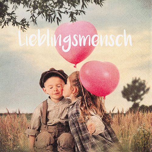 Motivserviette mit Vintage Kindern und dem Schriftzug Lieblingsmensch, 33 x 33 cm.