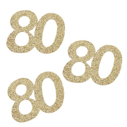 10 Streuteile Geburtstag -80- in Gold glitzernd, 55 mm.
