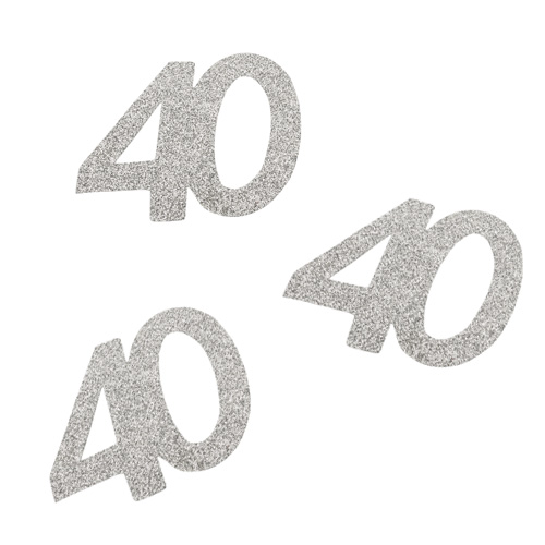 10 Streuteile Geburtstag -40- in Silber glitzernd, 50 mm.