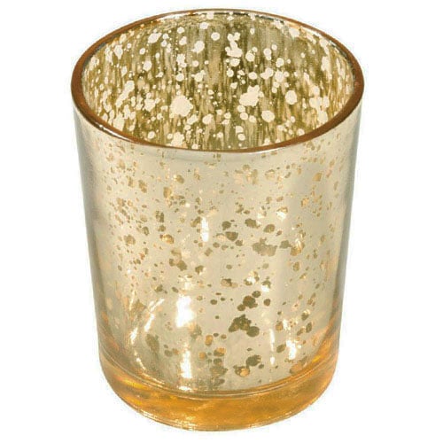 Teelichtglas in Gold verspiegelt, 67 mm.