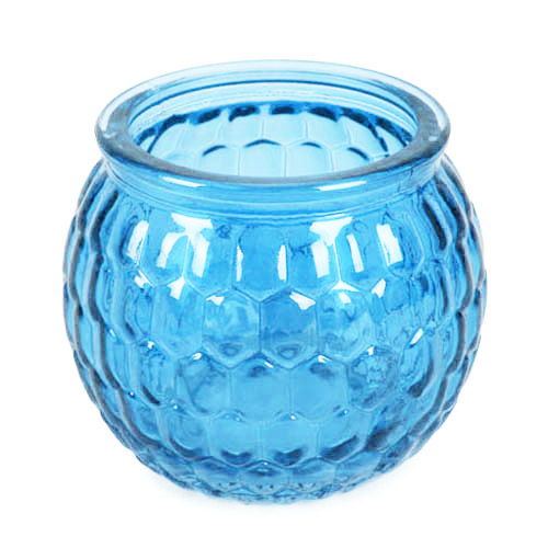 Teelichtglas, Windlicht Wabenmuster in Pazifik Blau, 65 mm.