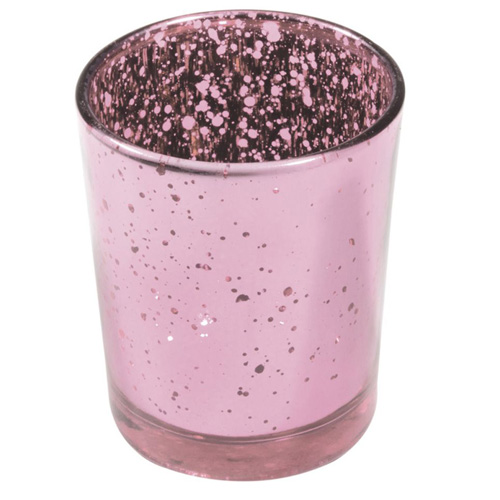 Teelichtglas in Rosé/Silber verspiegelt, 67 mm.
