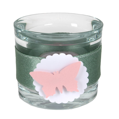 Teelichtglas Taufe, Kommunion, Schmetterling, 65 mm.