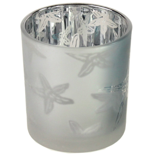 Teelichtglas Maritim, Seestern, verspiegelt in Weiß, 80 mm.