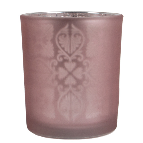 Teelichtglas Ornamente in Hellrosa matt, verspiegelt, 83 mm.
