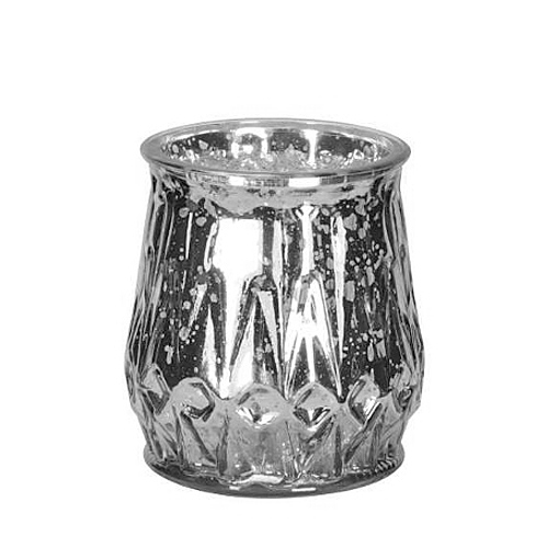 Glas Windlicht, Teelichtglas Karo in Silber verspiegelt, 10 cm.