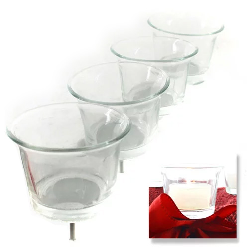 4er Set Teelichtgläser mit Dorn für Adventskranz oder Gestecke