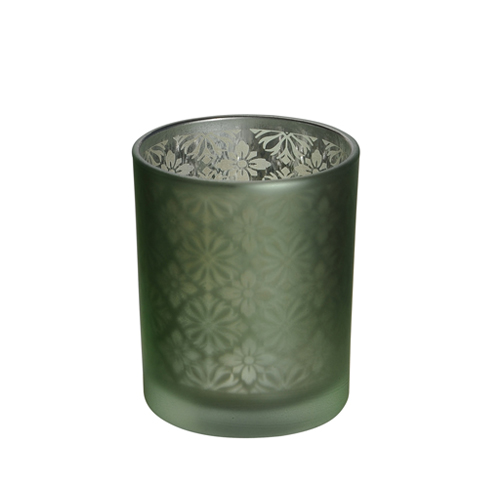 Teelichtglas Ornamente in Grün matt, verspiegelt, 80 mm