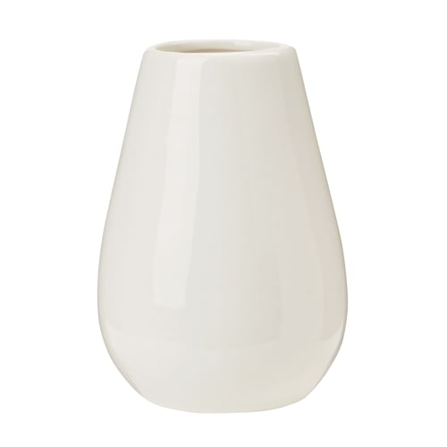 Kleines Keramik Tisch Väschen oval, Design I in Weiß glasiert, 85 mm.