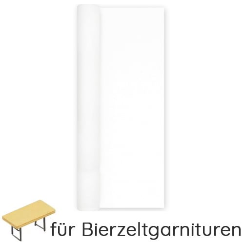 9,9 Meter Airlaid Papier Tischdecke für Bierzeltgarnitur in Weiß, 80 cm.
