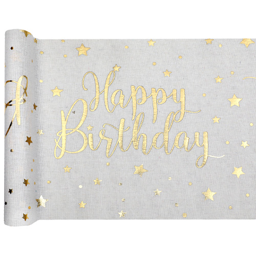 Sipiris Happy Birthday Tischläufer 180x33cm - Schwarz Gold Geburtstagsdeko