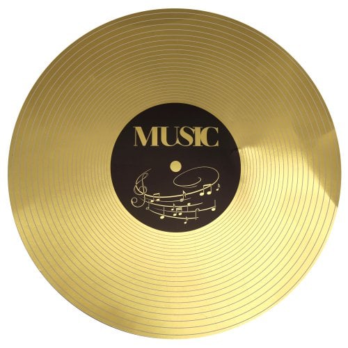 6 Papier Tischsets Goldene Schallplatte, Vinyl, Musik in Gold/Schwarz, 34 cm.