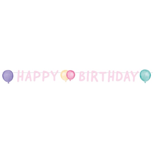 1,5 Meter Partykette, Geburtstag -Happy Birthday- in Pastellfarben