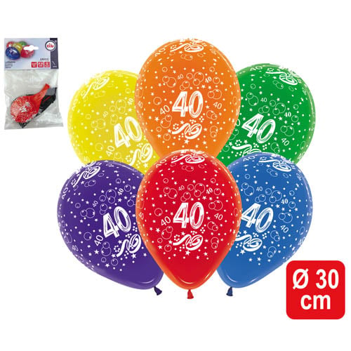 5er Pack Zahlenluftballons 40, Geburtstag, Jubiläum, bunt.