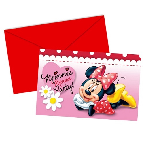 6er Pack Einladungskarten Minnie & Gänseblümchen mit Umschlag