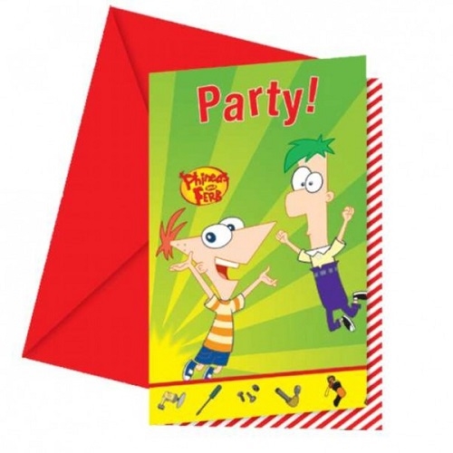6er Pack Einladungskarten Phineas & Ferb mit Umschlag