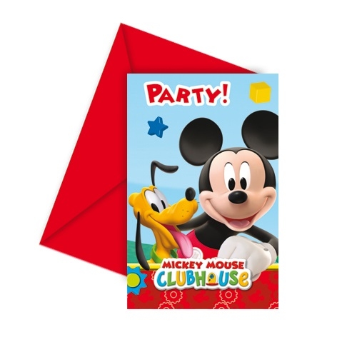 6er Pack Einladungskarten Playful Mickey mit Umschlag