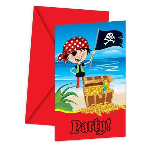 6er Pack Einladungskarten Little Pirates mit Umschlag