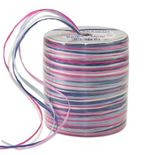 50 m 5-fach Bastband Raffia matt im Rosa-Blaumix.