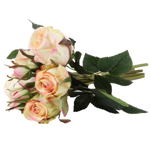 Rosenbund mit 5 Rosenköpfen und 3 Knospen in Creme, Rosa.