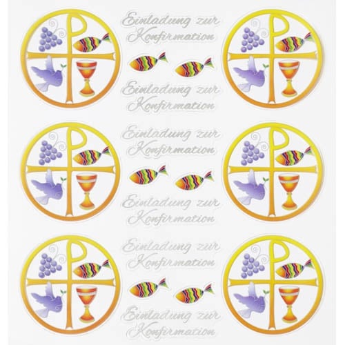 Klebe Sticker christliche Symbole -Einladung zur Konfirmation-