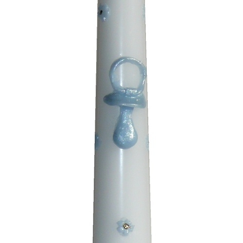 Taufe Stabkerze in Weiß mit blauem Wachs Schnuller, handgefertigt