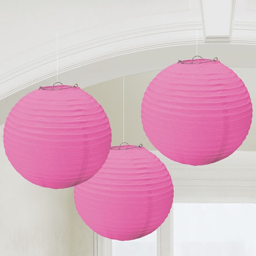3 Papier Lampions in Pink, 24 cm