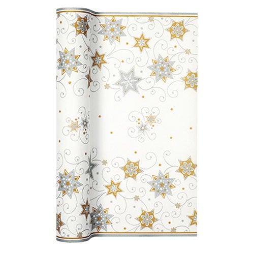 4,9 Meter Airlaid Papier Tischläufer Stars and Swirls silber, 40 cm breit.