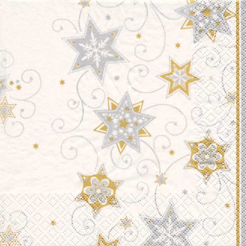 20er Pack Servietten Stars and Swirls silber, 33 x 33 cm.