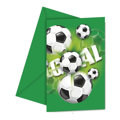6 Einladungskarten Fußball mit Umschlag in Grün