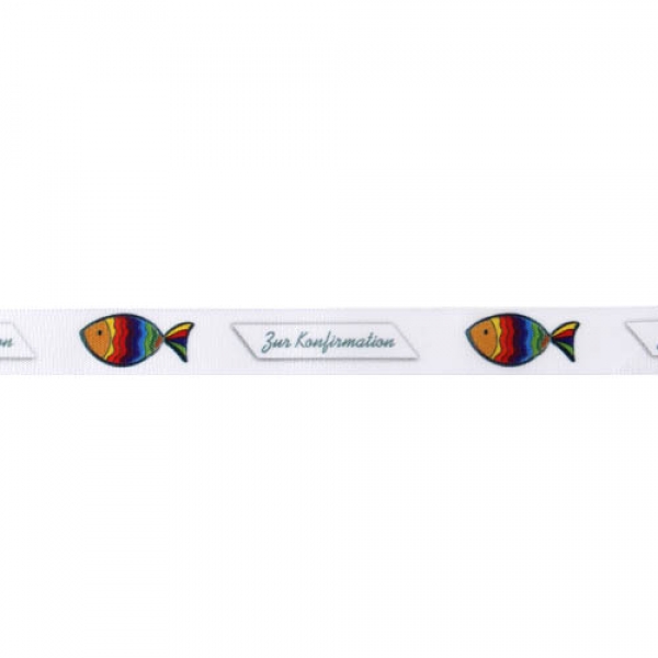 Tischband, Schleifenband Regenbogenfisch -zur Konfirmation-, 15 mm.