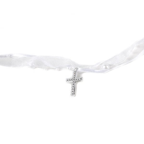 5 Meter Trendy Band mit Perlen und Kreuzen in Weiß/Silber