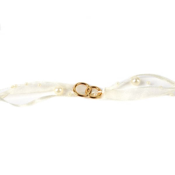 5 Meter Trendy Band mit Perlen und Doppelringe in Creme/Gold