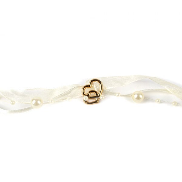 5 Meter Trendy Band mit Perlen und Doppelherzen in Creme/Gold.