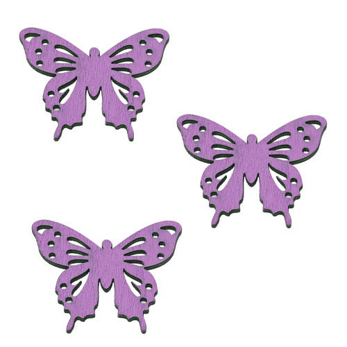6 Holz Ornament Schmetterlinge in Lila, 38 mm