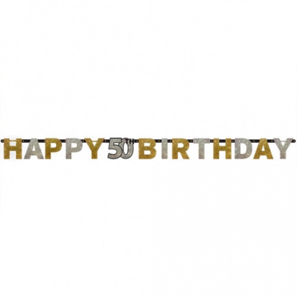 2 Meter Glimmer Partykette Geburtstag -Happy 50th Birthday-