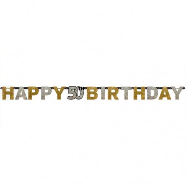 2 Meter Glimmer Partykette Geburtstag -Happy 50th Birthday-