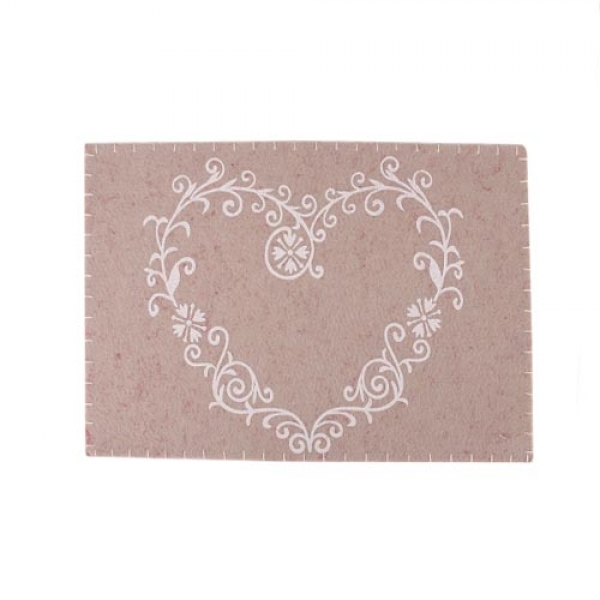 Filz Tischset Ornament Herz in Grau-Rot meliert, 45 x 30 cm.