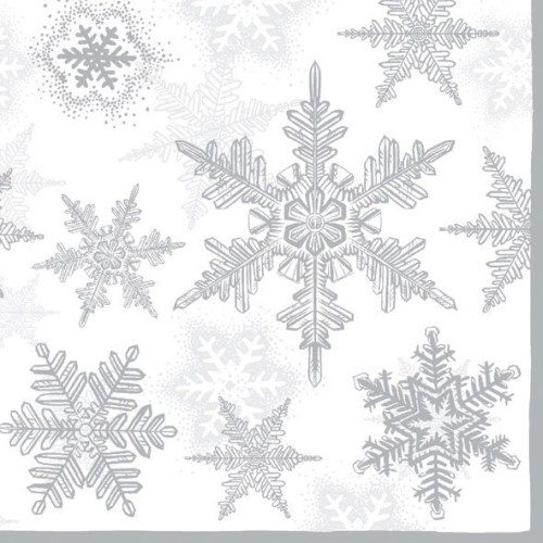 20er Pack Servietten Eiskristalle in Weiß/Silber, 33 x 33 cm.