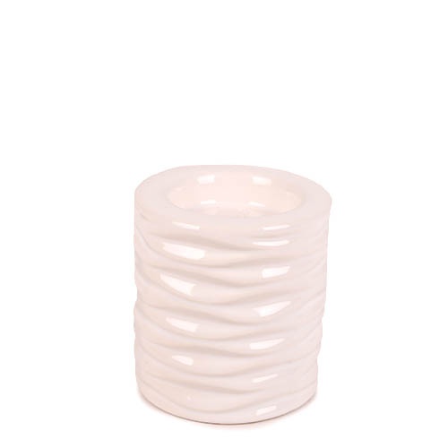 Kleiner Keramik Teelichthalter geriffelt in Weiß, 75 mm.
