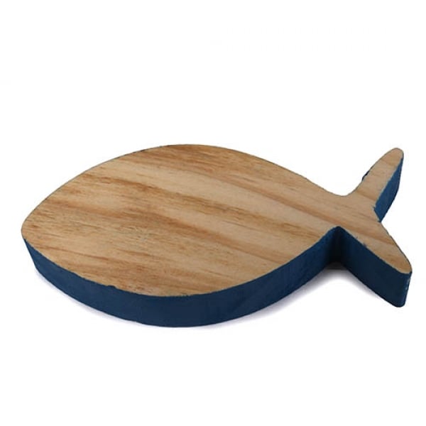 Holz Fisch in Hellbraun/Blau, 10 cm