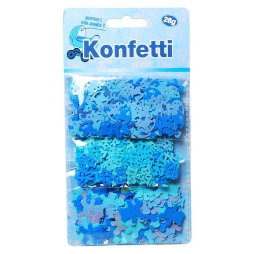 Konfetti Taufe, Baby, Junge in Blau/Hellgrau.