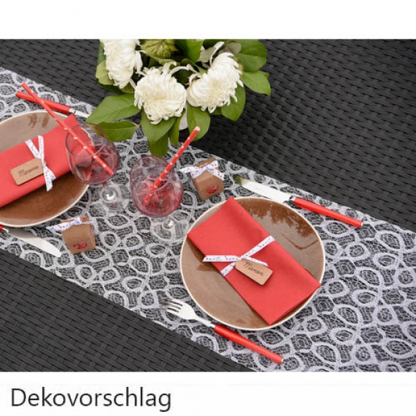 Dekobeispiel Tischläufer Spitze in Weiß.
