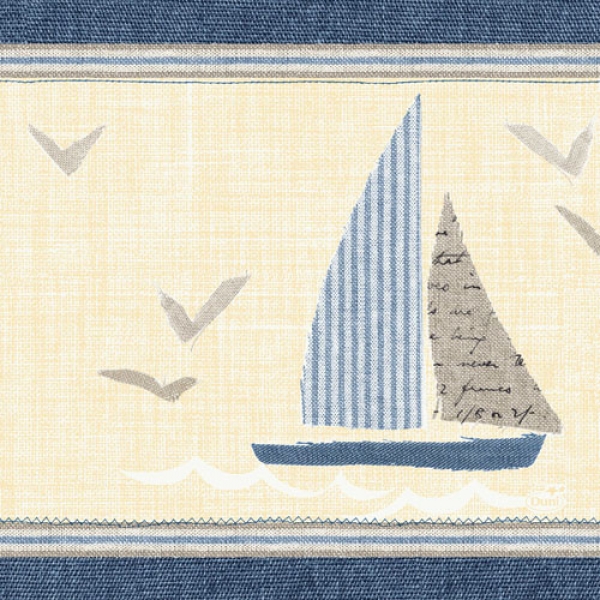 Duni Zelltuch Servietten Seaway, 33 x 33 cm - mit einem beeindruckenden Segelbootmotiv. In schillernden Meeresfarben, kombinert mit einem sanften Sandton.