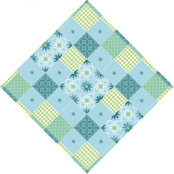 Duni Dunisilk Mitteldecken Maja - Abwischbare Mediterrane Sommer-Mitteldecken im Patchwork-Look in den Farben des Meeres.