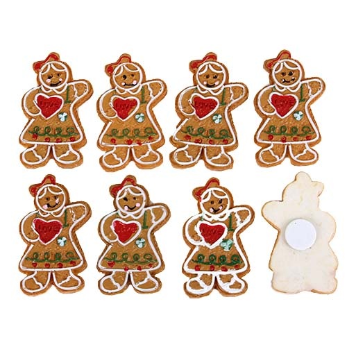 8 Streudeko Lebkuchen Figuren, Weihnachten mit Klebepunkt, 38 mm.