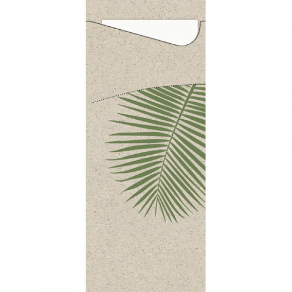 Duni Bestecktasche Sacchetto Leaf mit Serviette in Weiß, 8,5 x 19 cm